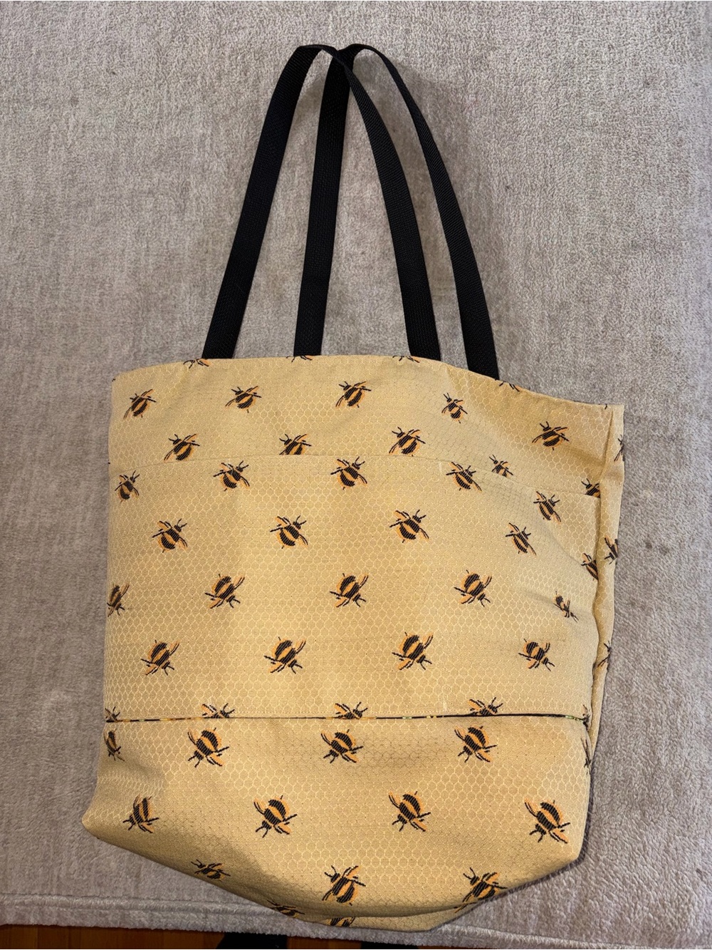 Yellow Bee Print Tote Bag with Black Straps